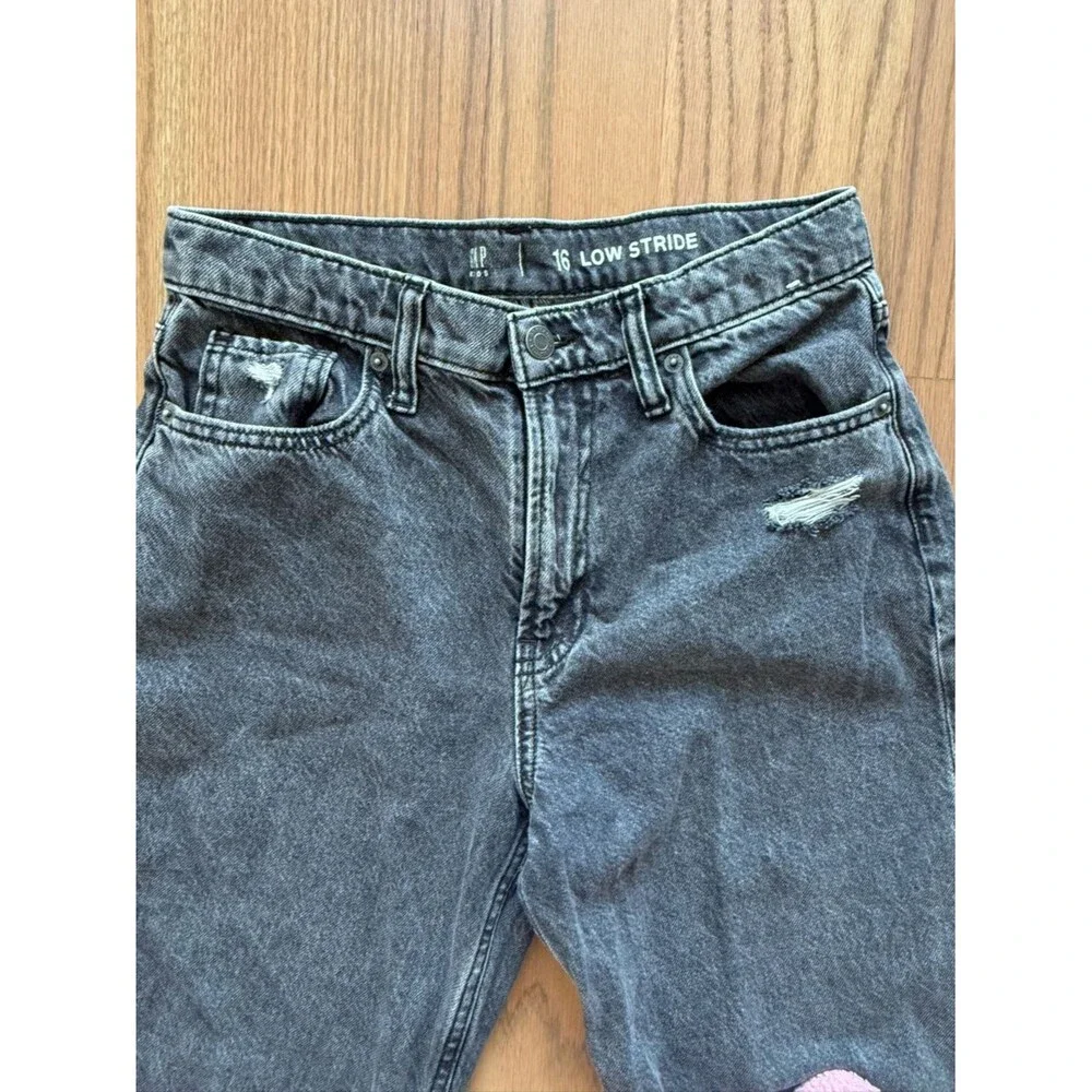 GAP Kids Size 16 Low Stride Distressed Wide-Leg Jeans – Charcoal